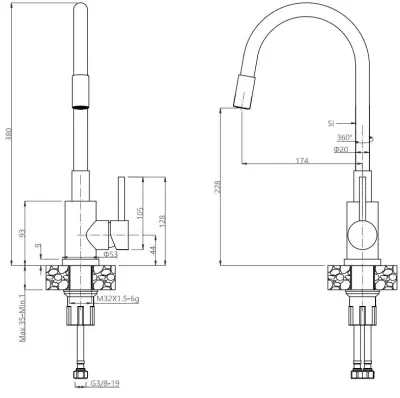 Quadri Dixton 50 set met RVS spoelbak 500x450 mm met kraangat opbouw en RVS Bristol keukenkraan