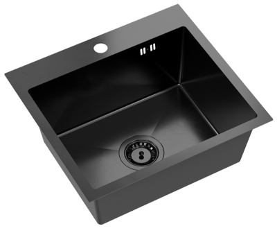 Quadri Dixton 50 Set met zwarte Nano PVD RVS spoelbak 500x450 mm met kraangat opbouw en Bristol zwarte keukenkraan