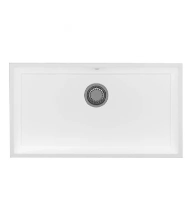GraniteMy Universal granieten grote witte spoelbak 74x40 cm wit opbouw onderbouw en vlakinbouw met rvs plug 1208967111