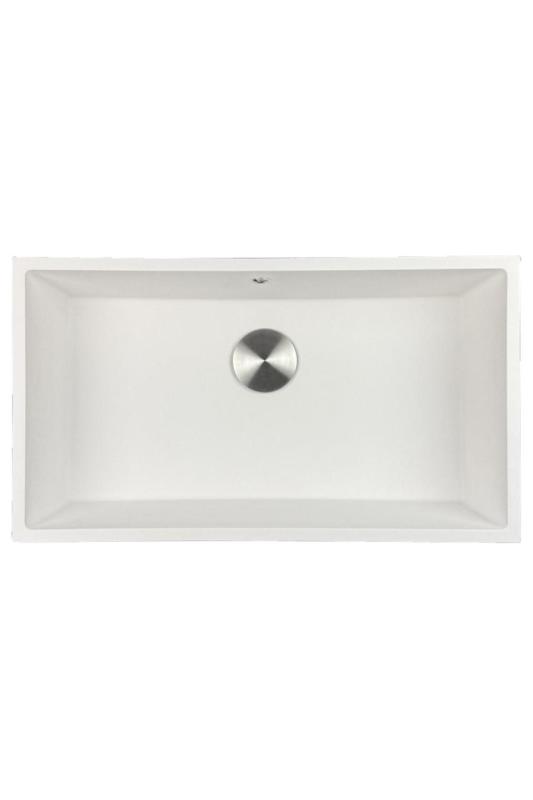 GraniteMy Universal granieten grote witte spoelbak 74x40 cm wit opbouw onderbouw en vlakinbouw met rvs plug 1208967111