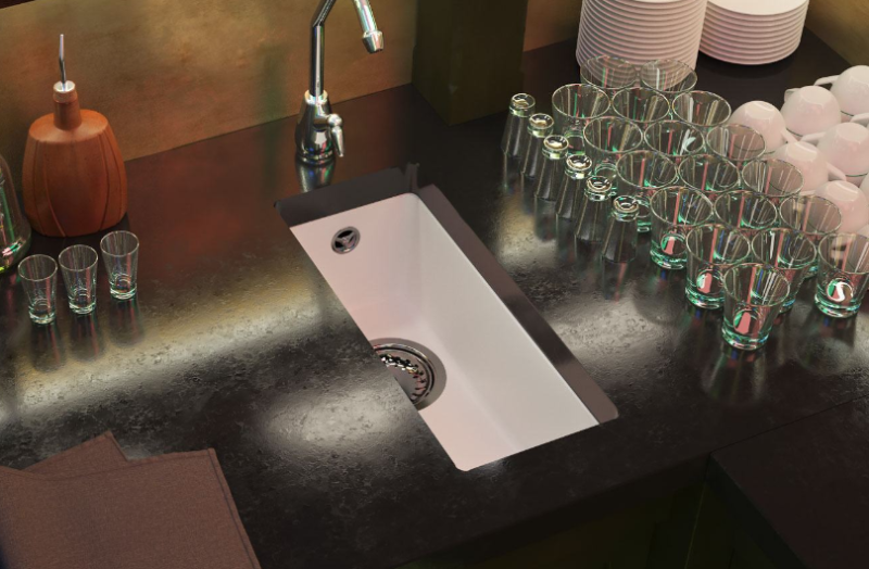 GraniteMy Universal granieten witte kleine spoelbak 17x40 cm wit opbouw onderbouw en vlakinbouw met gouden plug 1208967138