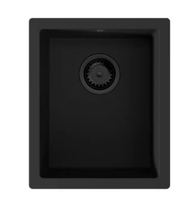 GraniteMy Universal granieten zwarte spoelbak 34x40 cm zwart opbouw onderbouw en vlakinbouw met zwart plug 1208967143