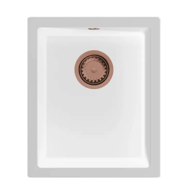 GraniteMy Universal granieten witte spoelbak 34x40 cm wit opbouw onderbouw en vlakinbouw met koperen plug 1208967148