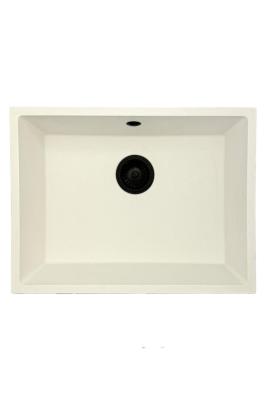 GraniteMy Universal granieten witte spoelbak 55x40 cm wit opbouw onderbouw en vlakinbouw met zwarte plug 1208967154