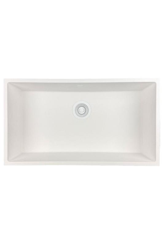 GraniteMy Universal granieten grote witte spoelbak 74x40 cm wit opbouw onderbouw en vlakinbouw met witte plug 1208967160