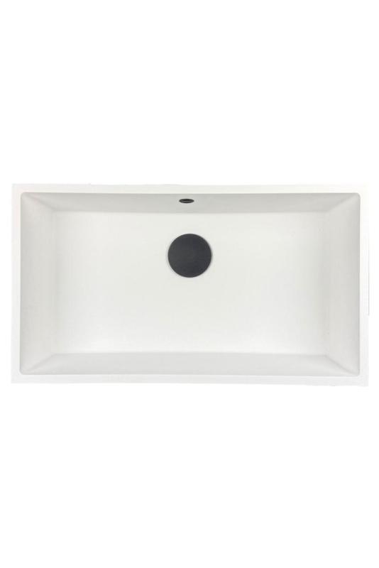 GraniteMy Universal granieten grote witte spoelbak 74x40 cm wit opbouw onderbouw en vlakinbouw met zwarte plug 1208967161