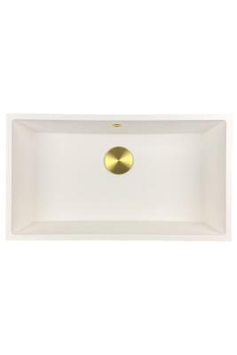 GraniteMy Universal granieten grote witte spoelbak 74x40 cm wit opbouw onderbouw en vlakinbouw met gouden plug 1208967163