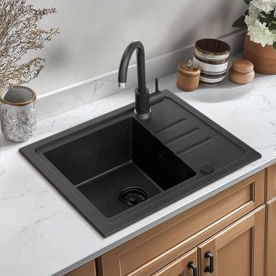 Quadri Sligo 60 antraciet graniet spoelbak set 55x44 cm met afdruipgedeelte incl. kraan 1208967199