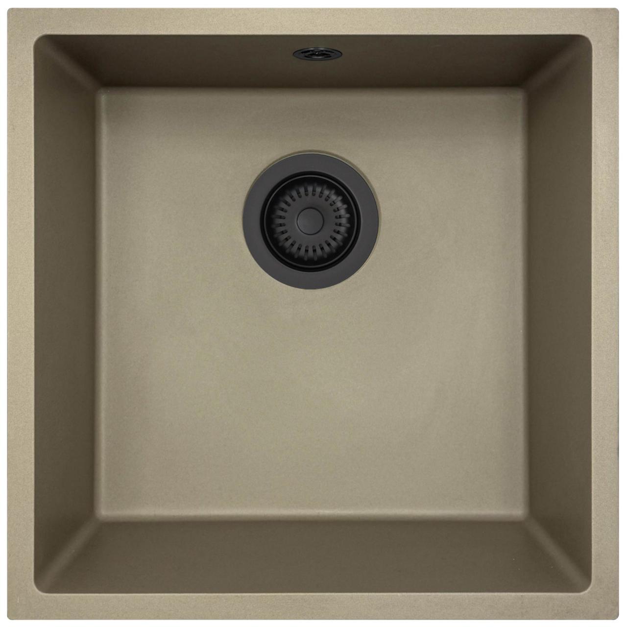 GraniteMy Universal granieten taupe spoelbak 40x40 cm opbouw, onderbouw en vlakinbouw met zwart plug 1208967213