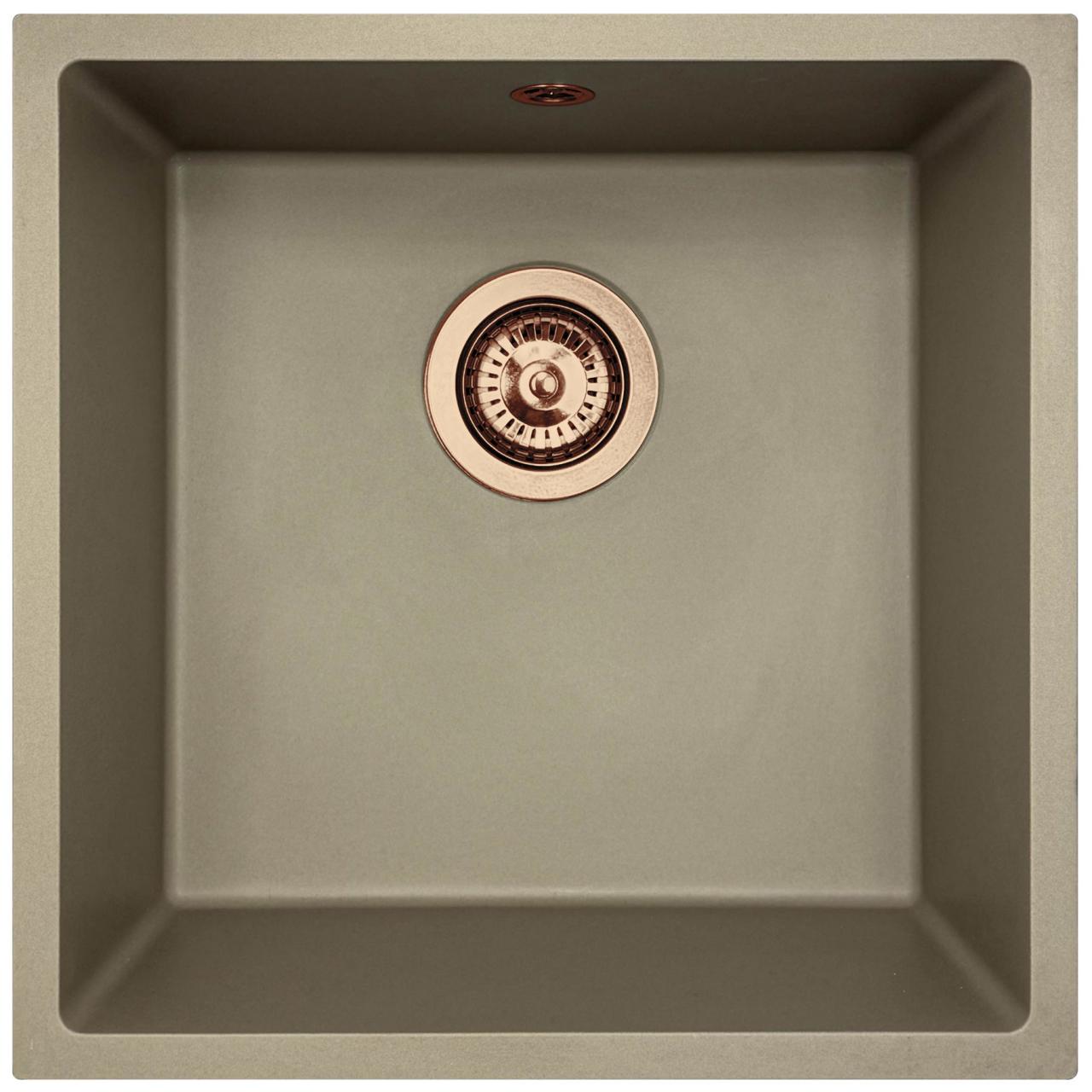 GraniteMy Universal granieten taupe spoelbak 40x40 cm opbouw, onderbouw en vlakinbouw met koper plug 1208967214