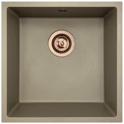 GraniteMy Universal granieten taupe spoelbak 40x40 cm opbouw, onderbouw en vlakinbouw met koper plug 1208967214