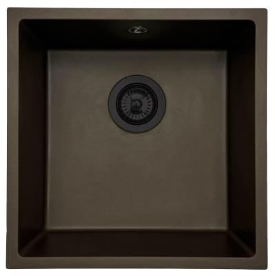 GraniteMy Universal granieten café spoelbak 40x40 cm opbouw, onderbouw en vlakinbouw met zwart plug 1208967216