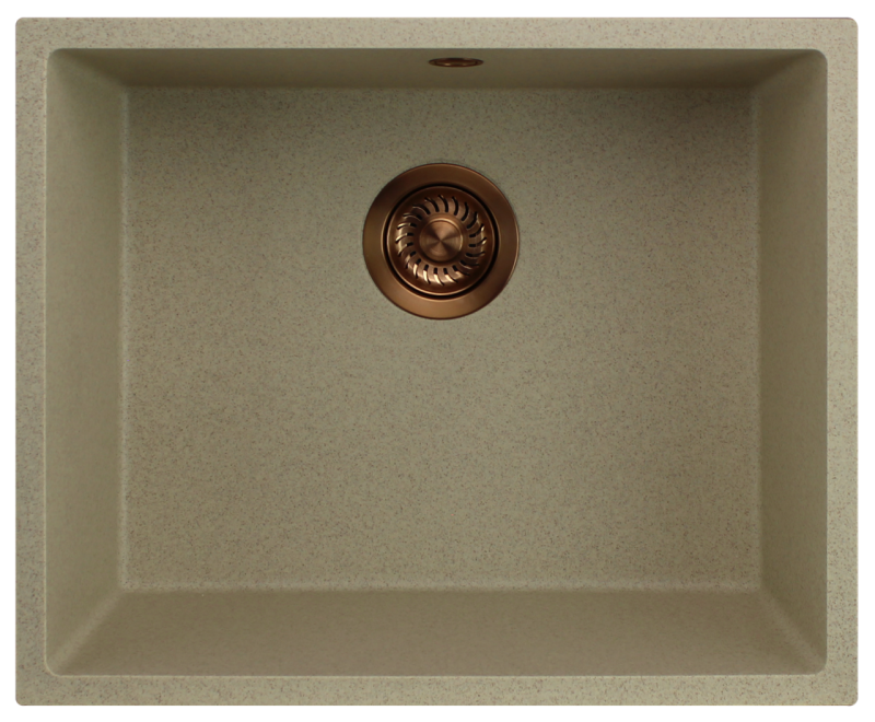 GraniteMy Universal granieten beige zand spoelbak 50x40 cm opbouw, onderbouw en vlakinbouw met koperen plug 1208967221