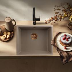 GraniteMy Universal granieten taupe spoelbak 50x40 cm opbouw, onderbouw en vlakinbouw met koperen plug 1208967225