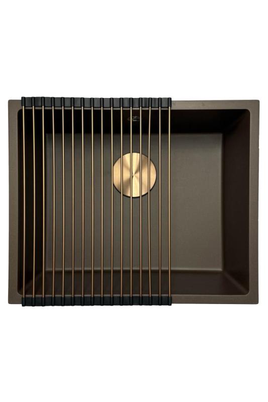 GraniteMy Universal granieten café spoelbak 50x40 cm opbouw, onderbouw en vlakinbouw met koperen plug 1208967229