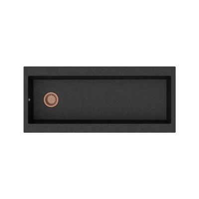 GraniteMy Trog granieten hele grote zwarte spoelbak 116x50 cm zwart opbouw met kraangatbank met koperen plug 1208967238