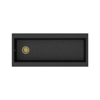 GraniteMy Trog granieten hele grote zwarte spoelbak 116x50 cm zwart opbouw met kraangatbank met gouden plug 1208967239