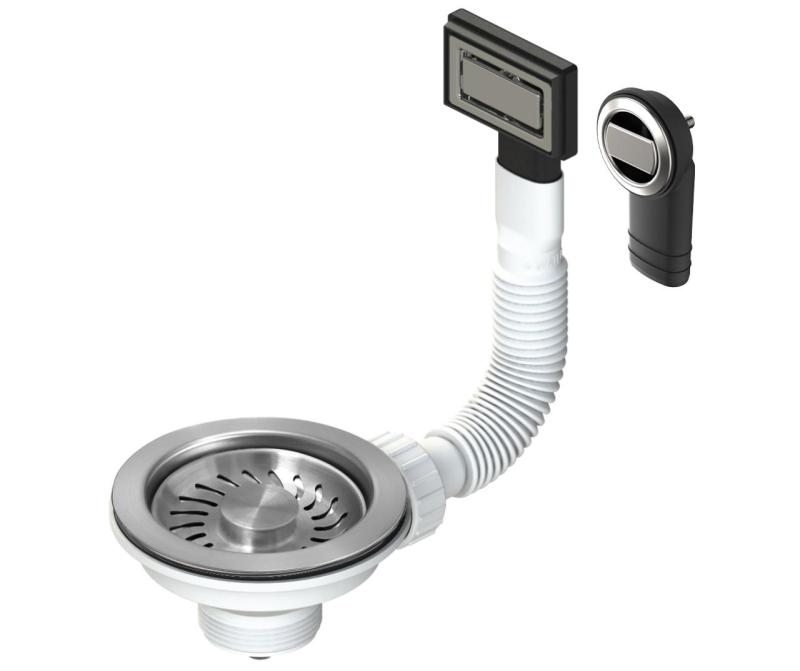 Granitemy korfplugset geborsteld RVS, afvoerset spoelbak incl. overloop rond en rechthoek 1208967254