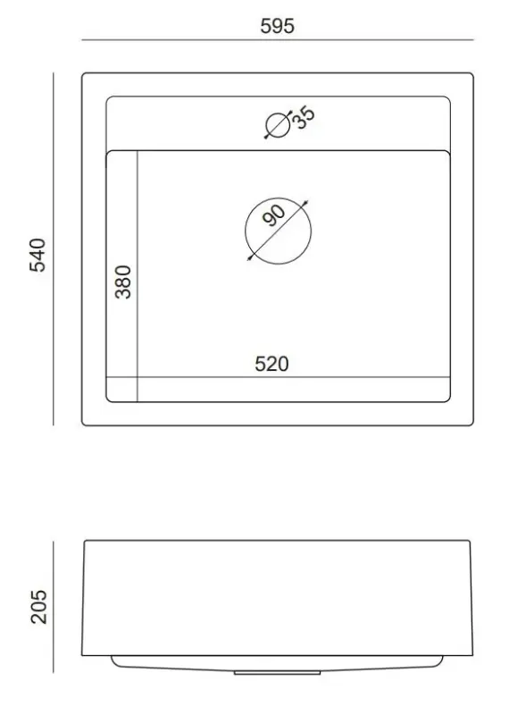 Quadri Farmhouse landelijke tussen of opbouw granieten spoelbak mat wit met koperen plug 595x540mm 1208967265