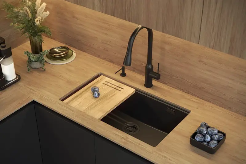 Quadri Newport II grote en diepe spoelbak graniet opbouw en onderbouw grijs spoelbak 76x45cm met rvs plug 1208967272