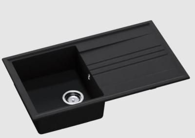 GraniteMy Vesi granieten opbouw zwarte spoelbak 86x50cm met afdruip omkeerbaar met rvs plug 1208967279