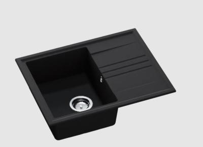 GraniteMy Vesi granieten opbouw zwarte spoelbak 64x50cm met afdruip omkeerbaar met rvs plug 1208967280