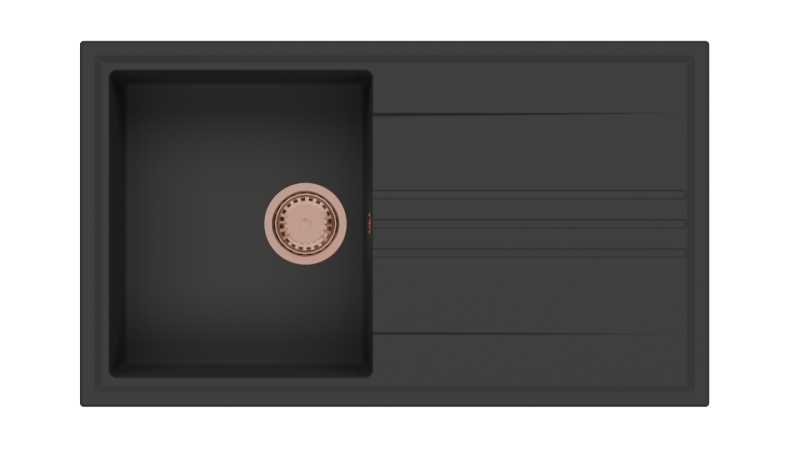 GraniteMy Vesi granieten opbouw zwarte spoelbak 86x50cm met afdruip omkeerbaar met koperen plug 1208967290