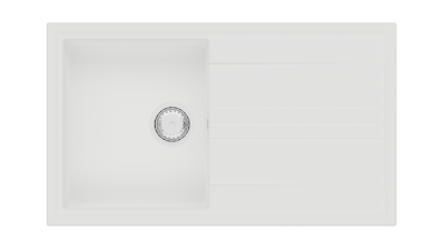 GraniteMy Vesi granieten opbouw witte spoelbak 86x50cm met afdruip omkeerbaar met rvs plug 1208967291