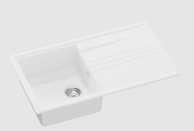 GraniteMy Vesi granieten opbouw witte spoelbak 86x50cm met afdruip omkeerbaar met rvs plug 1208967291