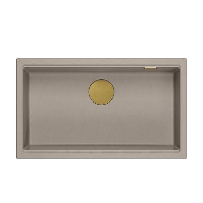 Quadri Newport II grote en diepe spoelbak graniet opbouw en onderbouw taupe spoelbak 76x45cm met gouden plug 1208967309