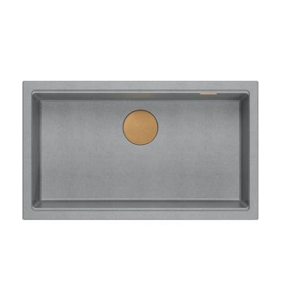 Quadri Newport II grote en diepe spoelbak graniet opbouw en onderbouw grijs spoelbak 76x45cm met koperen plug 1208967314