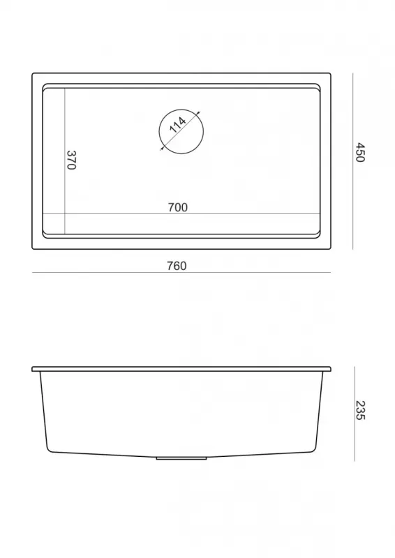 Quadri Newport II grote en diepe spoelbak graniet opbouw en onderbouw grijs spoelbak 76x45cm met koperen plug 1208967314