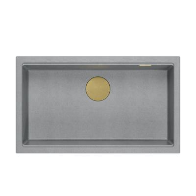 Quadri Newport II grote en diepe spoelbak graniet opbouw en onderbouw grijs spoelbak 76x45cm met gouden plug 1208967315