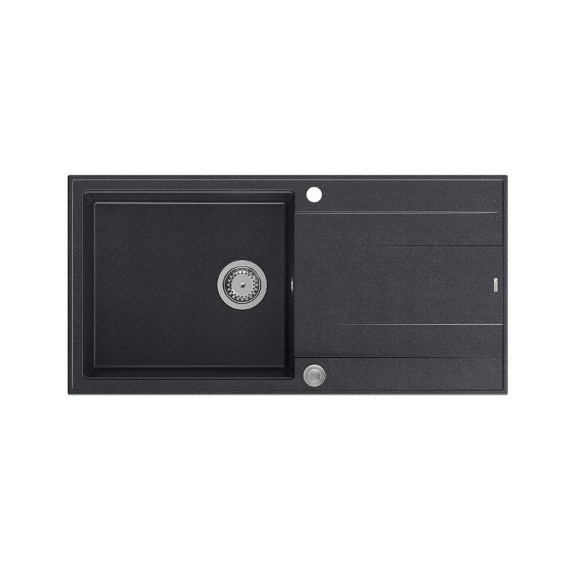 Quadri Luton antraciet granieten opbouw spoelbak met afdruipvlak omkeerbaar 100x50cm met rvs plug 1208967320