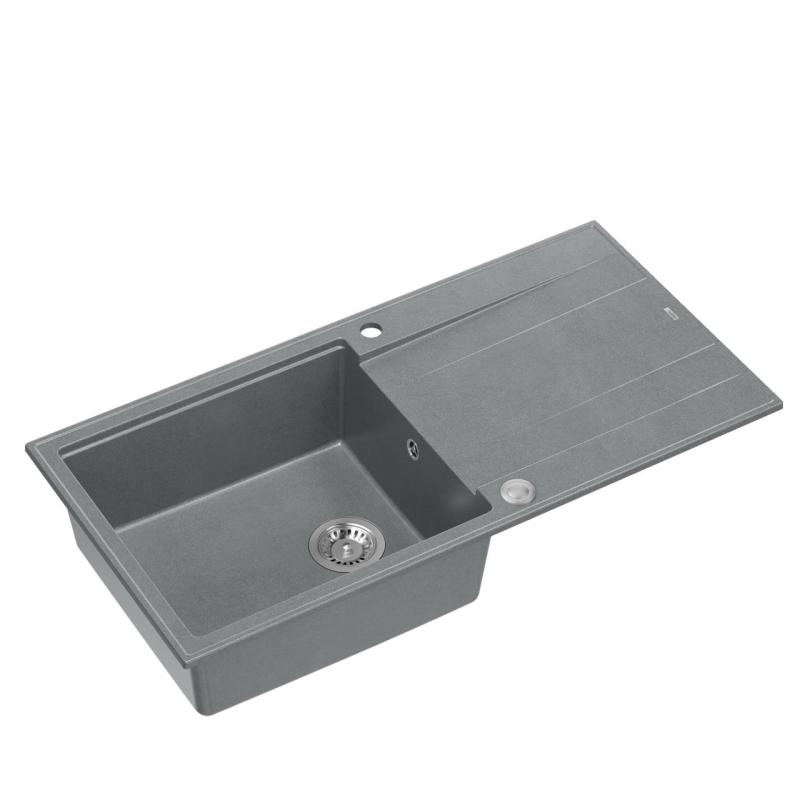 Quadri Luton grijs granieten opbouw spoelbak met afdruipvlak omkeerbaar 100x50cm met rvs plug 1208967323