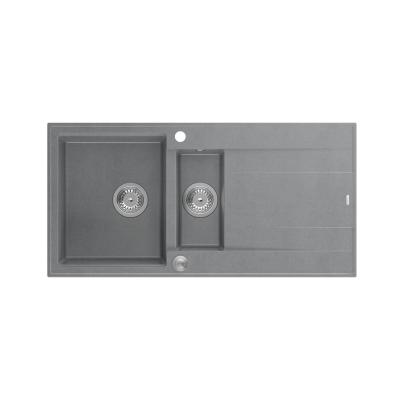 Quadri Luton grijs granieten opbouw 1,5 spoelbak met afdruipvlak omkeerbaar 100x50cm met rvs plug 1208967350