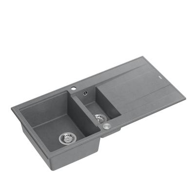 Quadri Luton grijs granieten opbouw 1,5 spoelbak met afdruipvlak omkeerbaar 100x50cm met rvs plug 1208967350