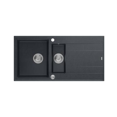 Quadri Luton antraciet granieten opbouw 1,5 spoelbak met afdruipvlak omkeerbaar 100x50cm met rvs plug 1208967353