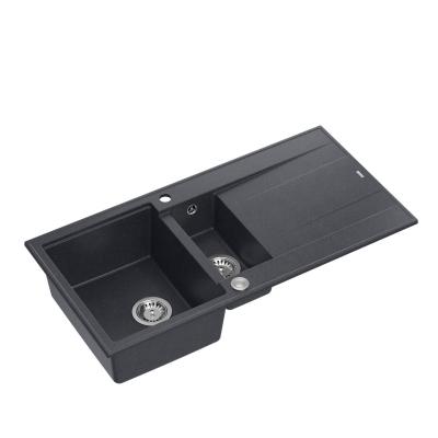 Quadri Luton antraciet granieten opbouw 1,5 spoelbak met afdruipvlak omkeerbaar 100x50cm met rvs plug 1208967353
