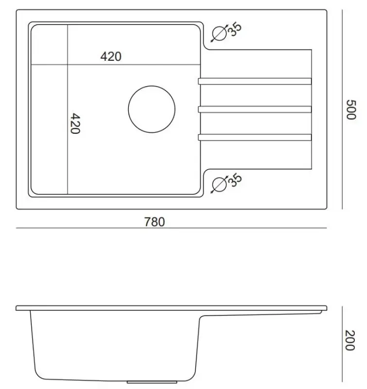Quadri Cardigan antraciet granieten opbouw spoelbak met afdruipvlak omkeerbaar 78x50cm 1208967383