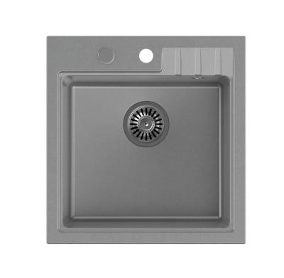 Quadri Cardigan grijs granieten opbouw spoelbak 50x52cm met kraangatbank 1208967395