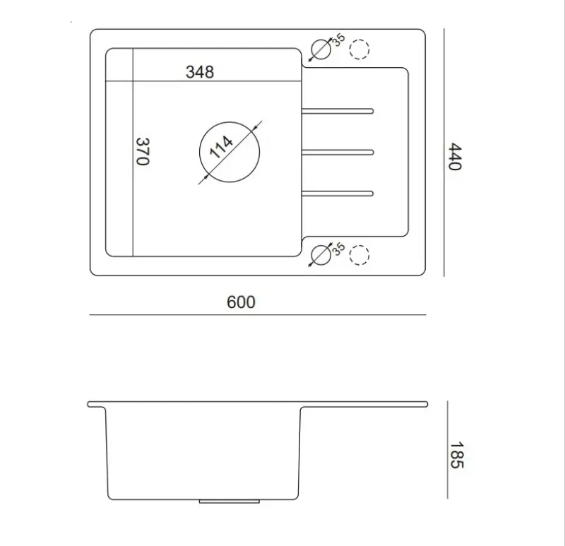 Quadri Kendal antraciet graniet spoelbak met afdruipgedeelte 60x44cm omkeerbaar 1208967400