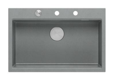 Quadri Hard Rock grijs granieten opbouw grote spoelbak 76x50cm inclusief rvs plug en accessoires 1208967430