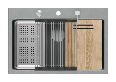 Quadri Hard Rock grijs granieten opbouw grote spoelbak 76x50cm inclusief rvs plug en accessoires 1208967430