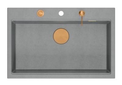 Quadri Hard Rock grijs granieten opbouw grote spoelbak 76x50cm inclusief koperen plug en accessoires 1208967435