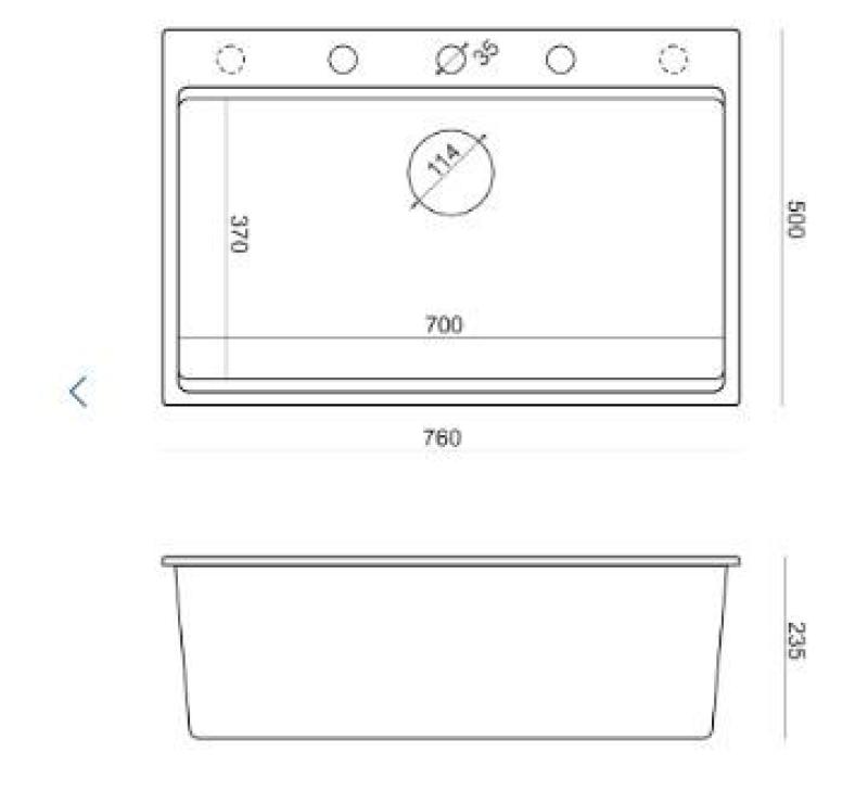 Quadri Hard Rock taupe granieten opbouw grote spoelbak 76x50cm inclusief koperen plug en accessoires 1208967439