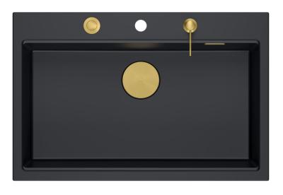 Quadri Hard Rock antraciet granieten opbouw grote spoelbak 76x50cm inclusief gouden plug en accessoires 1208967444