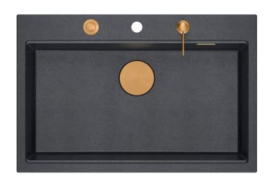 Quadri Hard Rock antraciet granieten opbouw grote spoelbak 76x50cm inclusief koperen plug en accessoires 1208967445