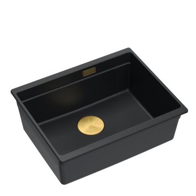 Quadri Newport II graniet onderbouw zwart spoelbak 560x450 mm met gouden plug en  afvoerkapje 1208967449
