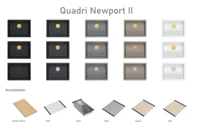 Quadri Newport II graniet onderbouw zwart spoelbak 560x450mm met koperen plug en  afvoerkapje 1208967450